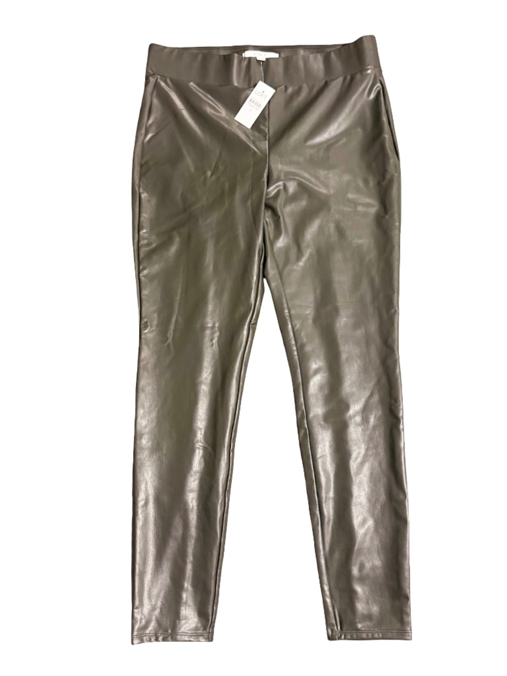 LOFT Faux Leather Leggings - Black High-Waist Pull-On Pants, Women's Size M NWT